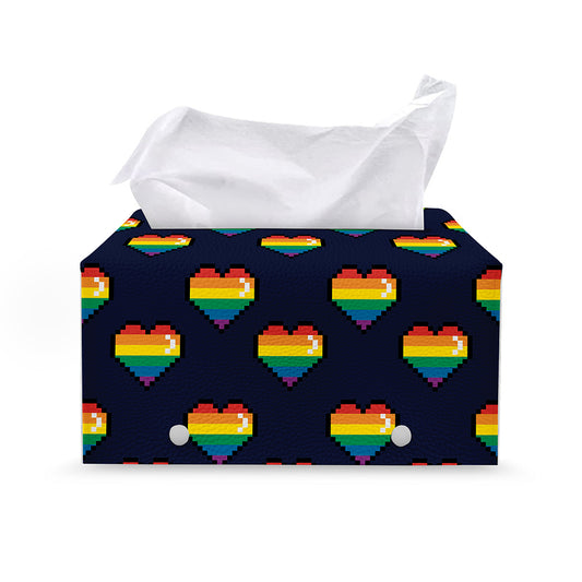 Rainbow Pixel 8-Bit LGBT Pride Heart Leather Tissue Box Cover