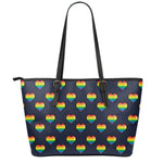 Rainbow Pixel 8-Bit LGBT Pride Heart Leather Tote Bag