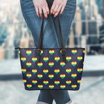 Rainbow Pixel 8-Bit LGBT Pride Heart Leather Tote Bag