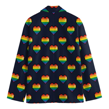 Rainbow Pixel 8-Bit LGBT Pride Heart Men's Blazer
