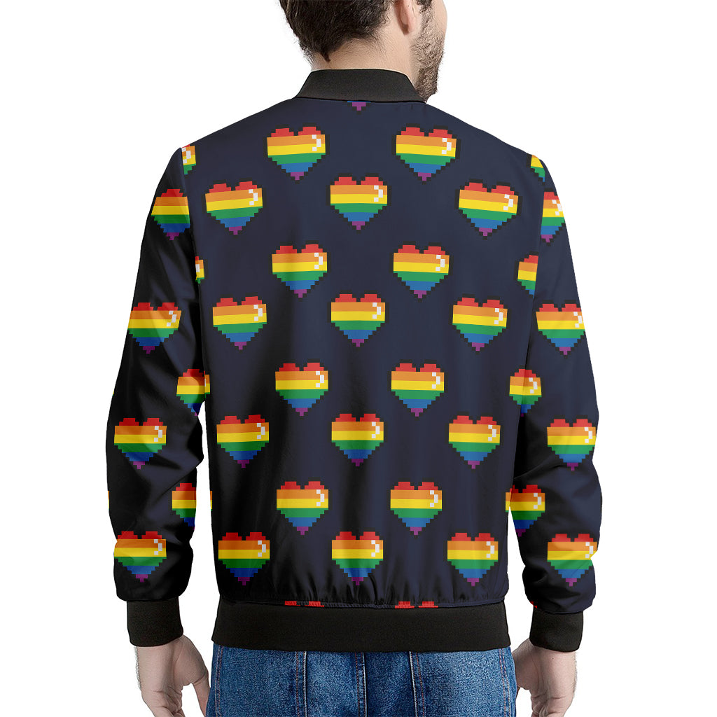 Rainbow Pixel 8-Bit LGBT Pride Heart Men's Bomber Jacket