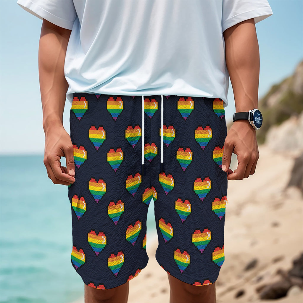 Rainbow Pixel 8-Bit LGBT Pride Heart Men's Cargo Shorts