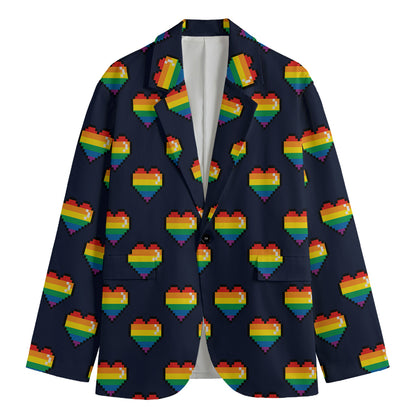 Rainbow Pixel 8-Bit LGBT Pride Heart Men's Cotton Blazer