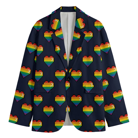 Rainbow Pixel 8-Bit LGBT Pride Heart Men's Cotton Blazer