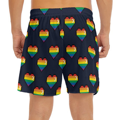 Rainbow Pixel 8-Bit LGBT Pride Heart Men's Split Running Shorts