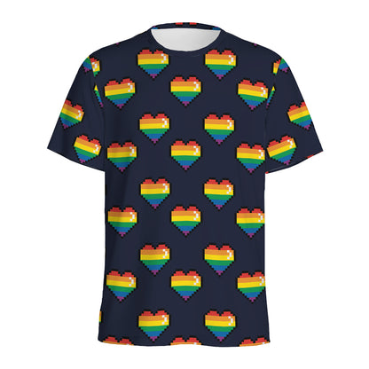 Rainbow Pixel 8-Bit LGBT Pride Heart Men's Sports T-Shirt