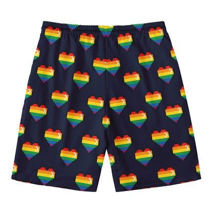 Rainbow Pixel 8-Bit LGBT Pride Heart Men's Swim Trunks