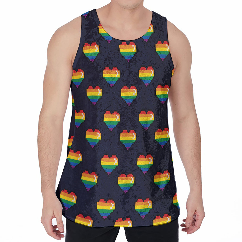 Rainbow Pixel 8-Bit LGBT Pride Heart Men's Velvet Tank Top