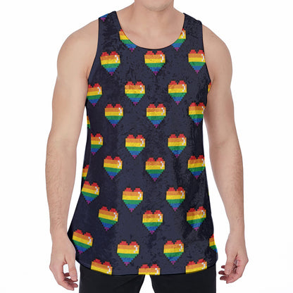 Rainbow Pixel 8-Bit LGBT Pride Heart Men's Velvet Tank Top