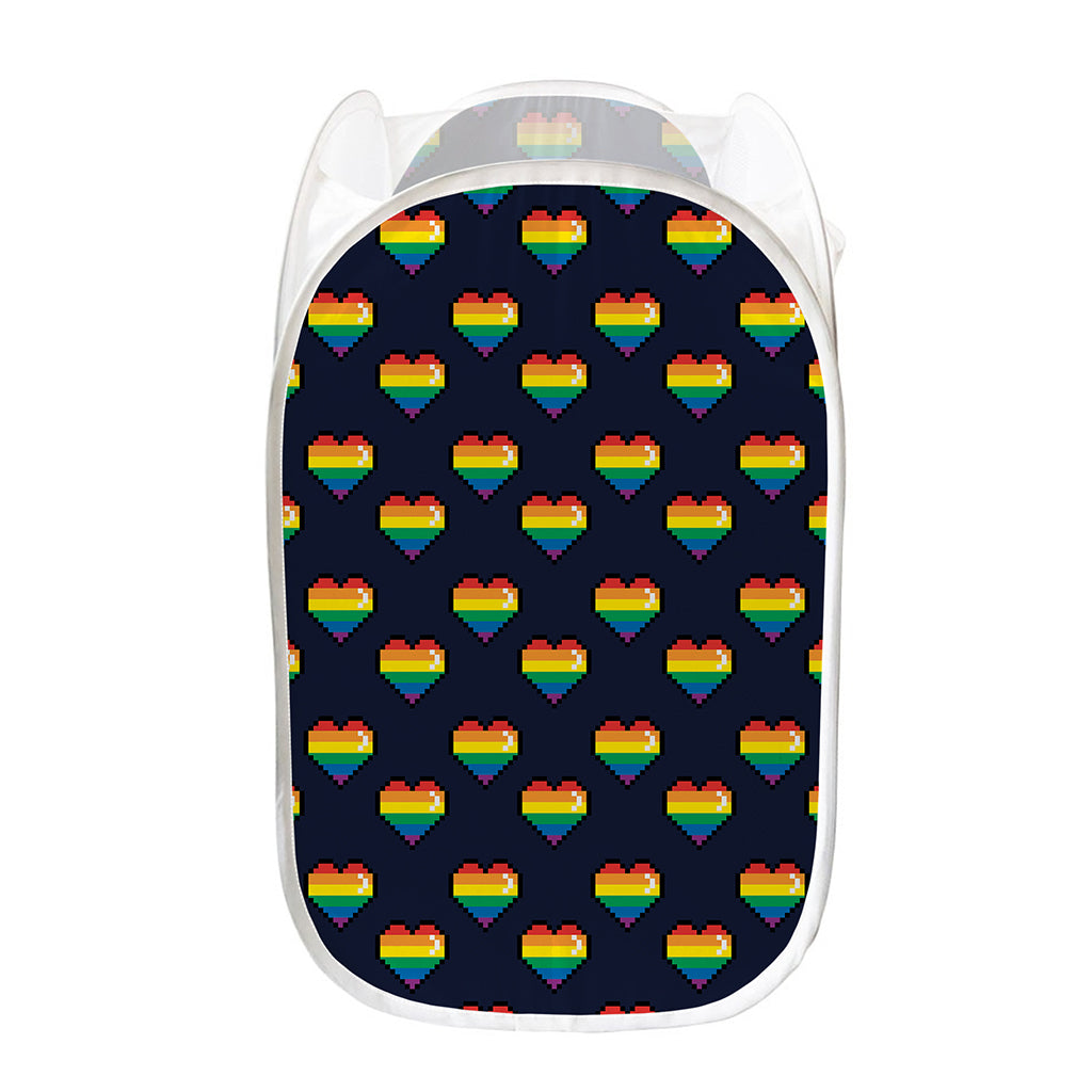Rainbow Pixel 8-Bit LGBT Pride Heart Mesh Laundry Hamper