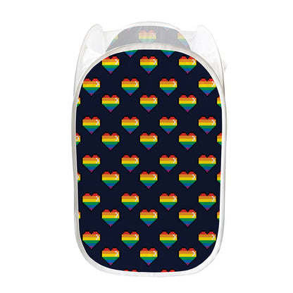Rainbow Pixel 8-Bit LGBT Pride Heart Mesh Laundry Hamper