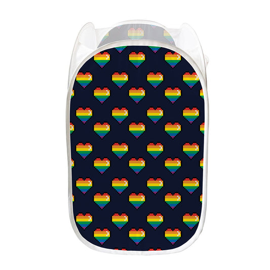 Rainbow Pixel 8-Bit LGBT Pride Heart Mesh Laundry Hamper