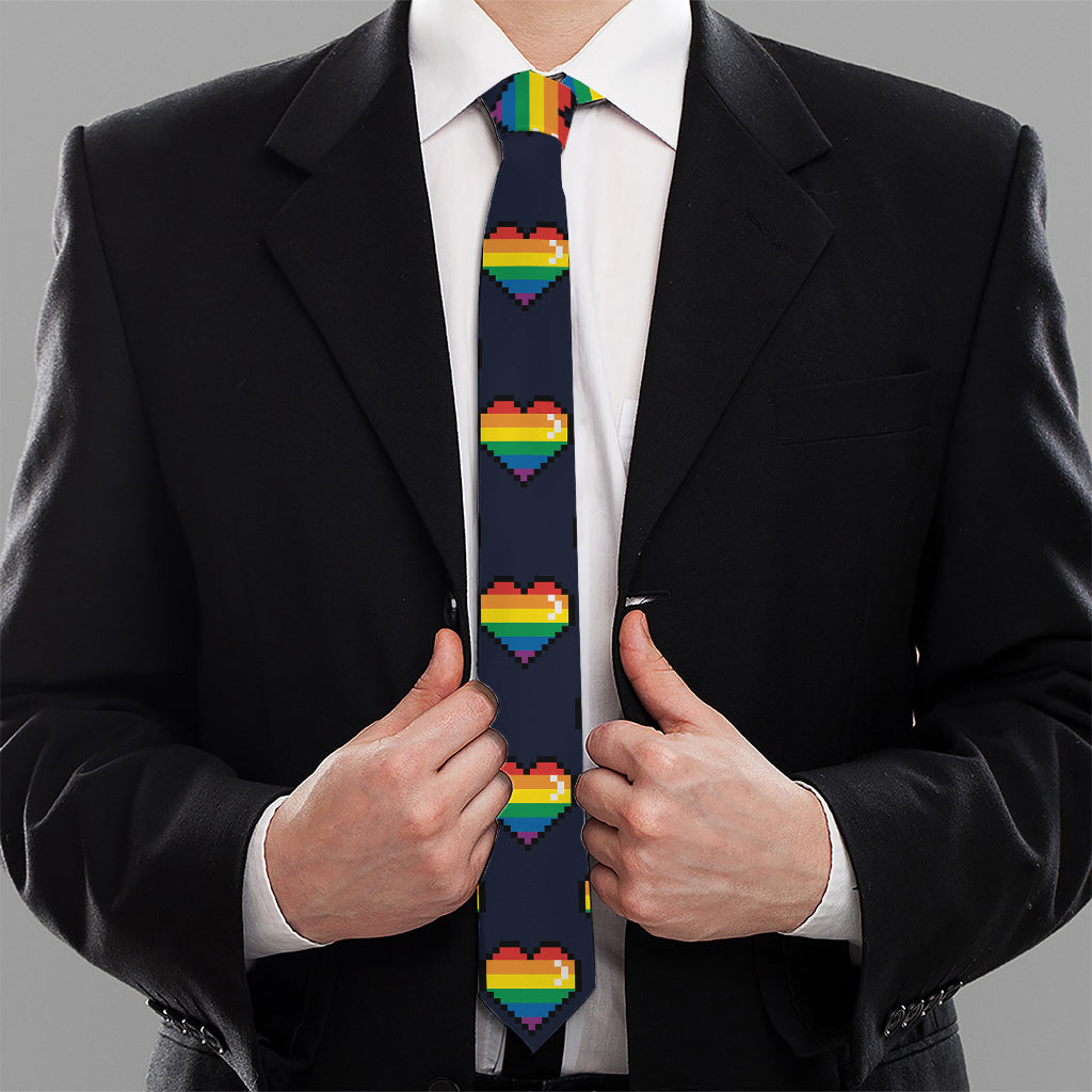 Rainbow Pixel 8-Bit LGBT Pride Heart Necktie