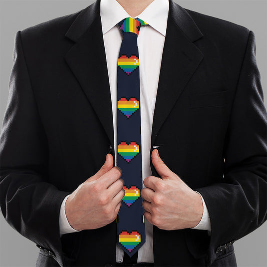 Rainbow Pixel 8-Bit LGBT Pride Heart Necktie