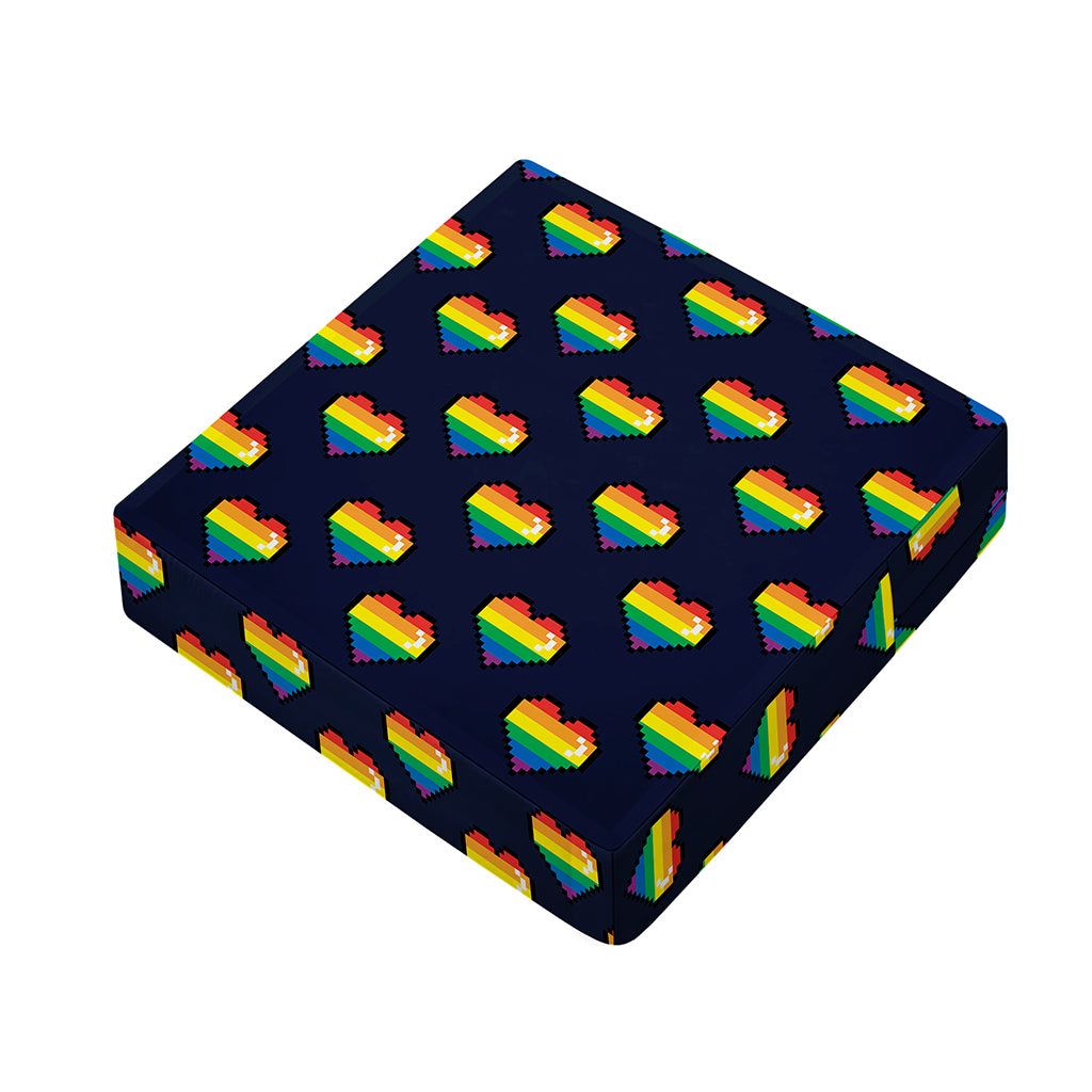 Rainbow Pixel 8-Bit LGBT Pride Heart Outdoor Seat Cushion Cover