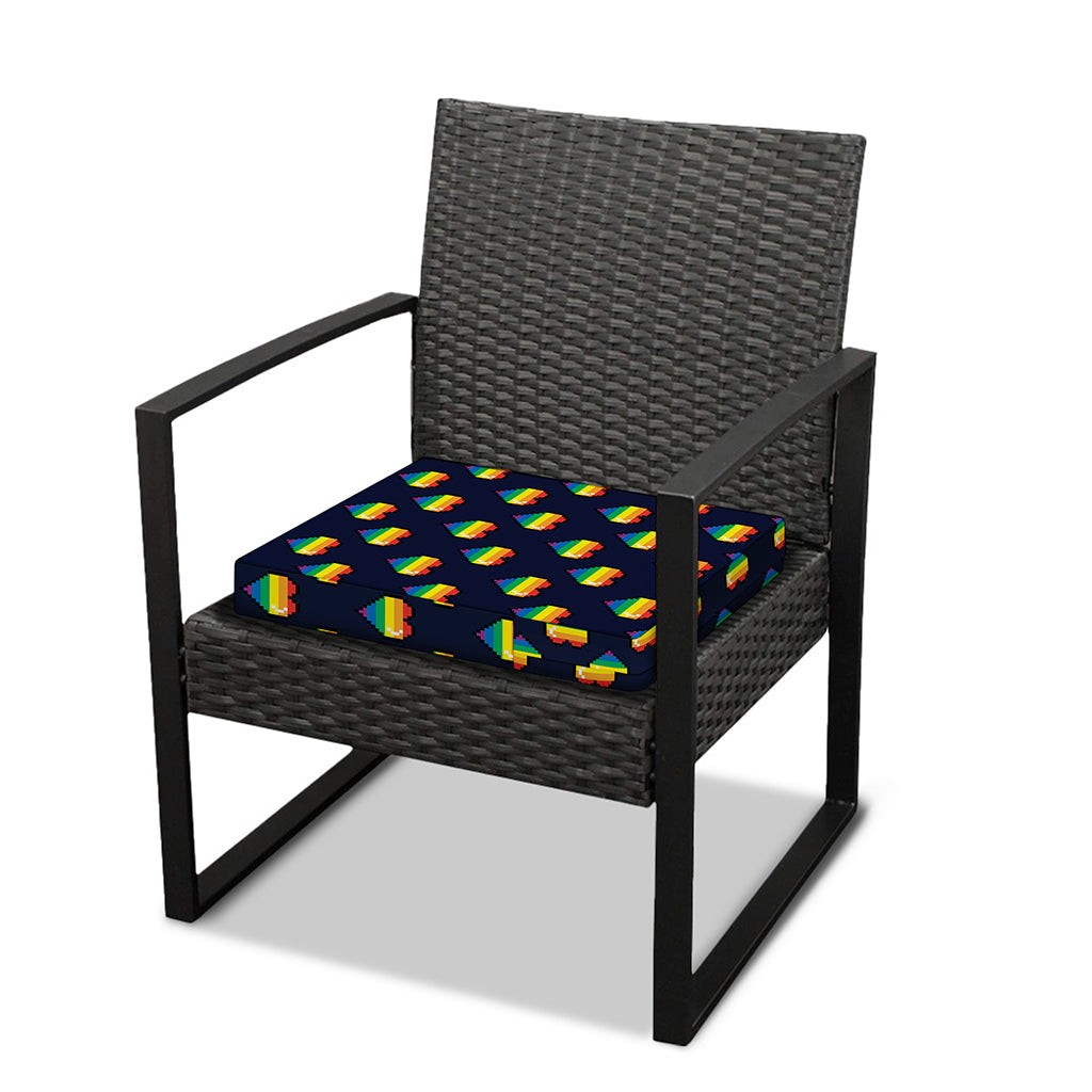 Rainbow Pixel 8-Bit LGBT Pride Heart Outdoor Seat Cushion Cover