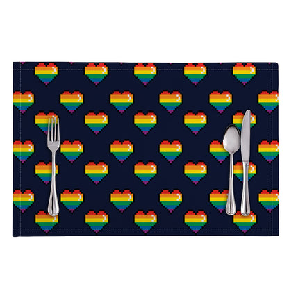 Rainbow Pixel 8-Bit LGBT Pride Heart Placemat