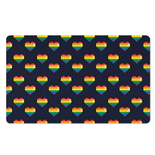 Rainbow Pixel 8-Bit LGBT Pride Heart Polyester Doormat