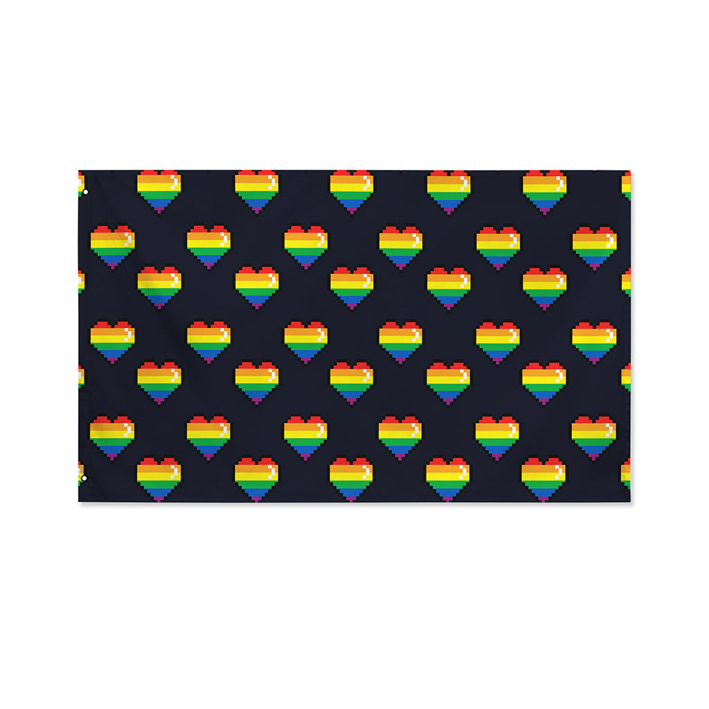 Rainbow Pixel 8-Bit LGBT Pride Heart Polyester Flag