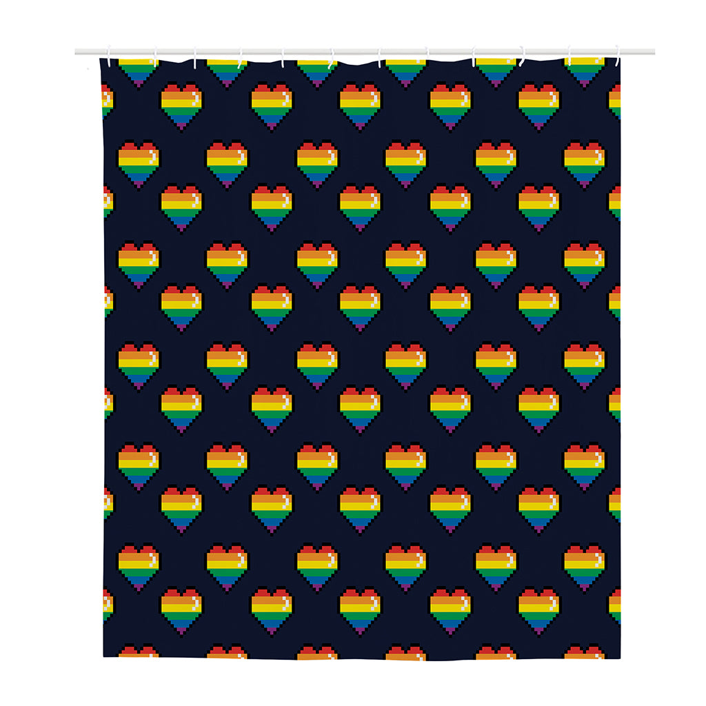 Rainbow Pixel 8-Bit LGBT Pride Heart Polyester Shower Curtain