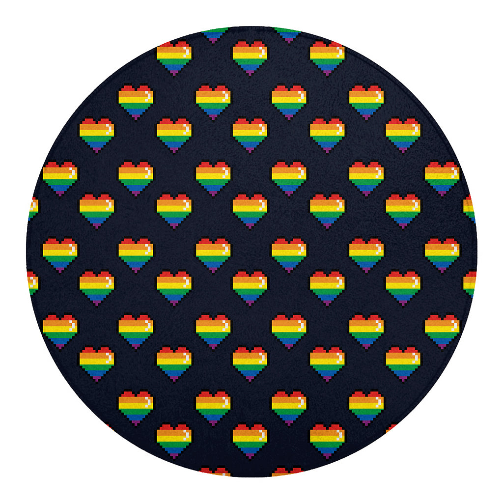 Rainbow Pixel 8-Bit LGBT Pride Heart Round Blanket