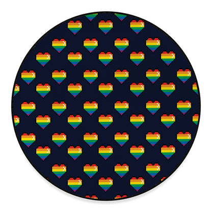 Rainbow Pixel 8-Bit LGBT Pride Heart Round Floor Mat