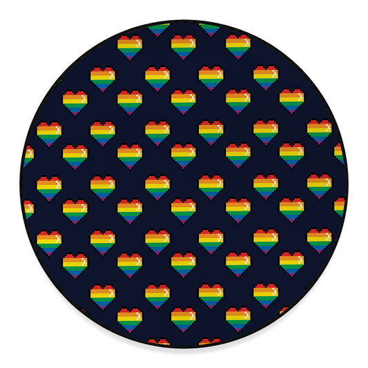 Rainbow Pixel 8-Bit LGBT Pride Heart Round Floor Mat