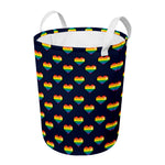 Rainbow Pixel 8-Bit LGBT Pride Heart Round Laundry Basket