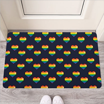 Rainbow Pixel 8-Bit LGBT Pride Heart Rubber Doormat