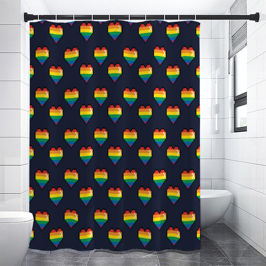 Rainbow Pixel 8-Bit LGBT Pride Heart Shower Curtain