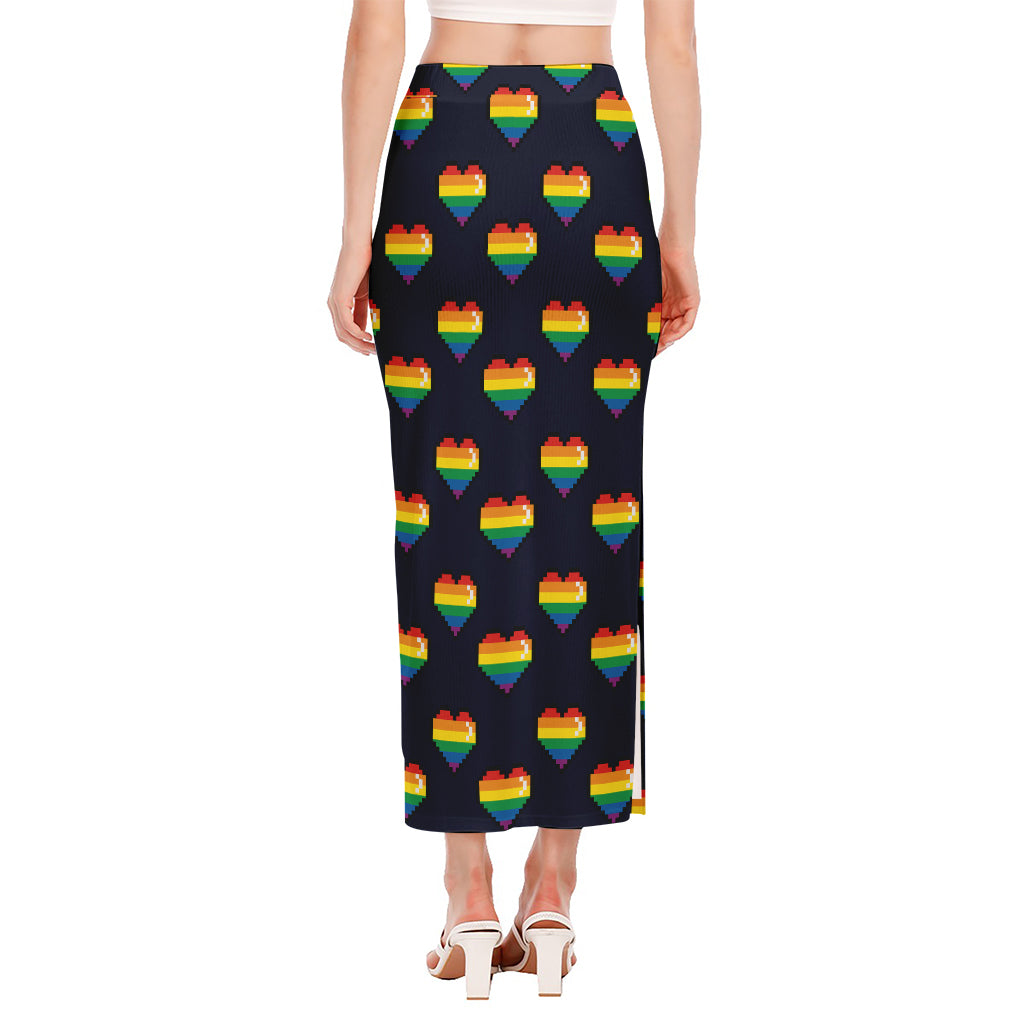 Rainbow Pixel 8-Bit LGBT Pride Heart Side Slit Maxi Skirt