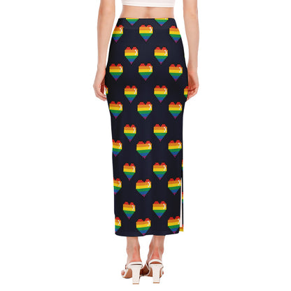 Rainbow Pixel 8-Bit LGBT Pride Heart Side Slit Maxi Skirt