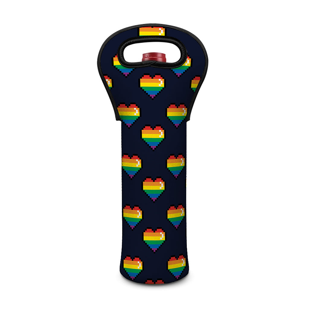 Rainbow Pixel 8-Bit LGBT Pride Heart Single Neoprene Wine Tote