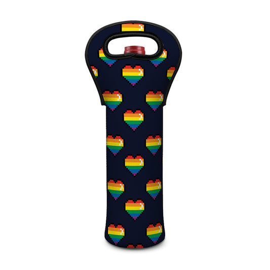 Rainbow Pixel 8-Bit LGBT Pride Heart Single Neoprene Wine Tote