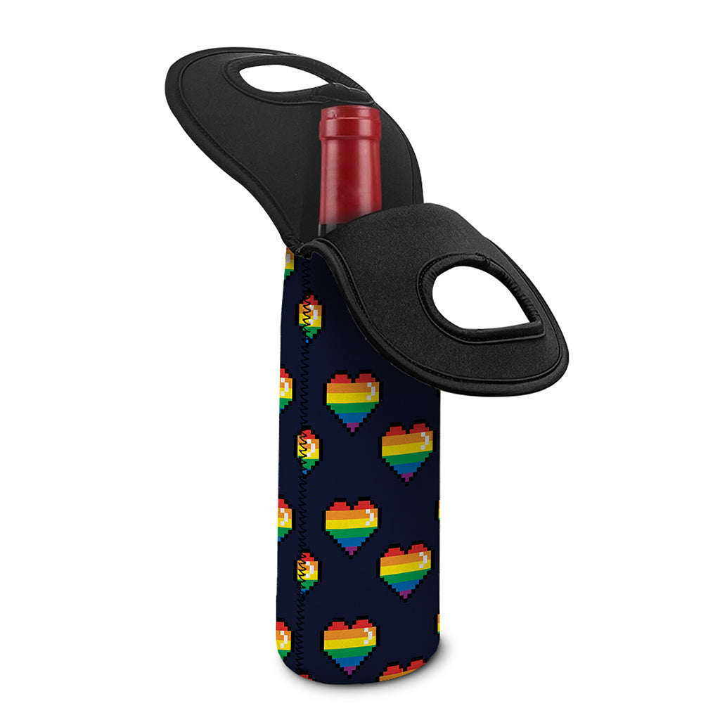 Rainbow Pixel 8-Bit LGBT Pride Heart Single Neoprene Wine Tote