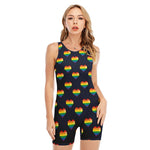 Rainbow Pixel 8-Bit LGBT Pride Heart Sleeveless One Piece Swimsuit
