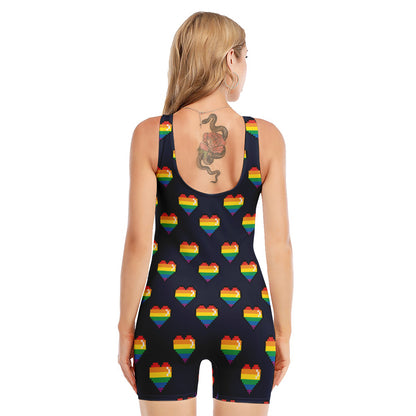 Rainbow Pixel 8-Bit LGBT Pride Heart Sleeveless One Piece Swimsuit