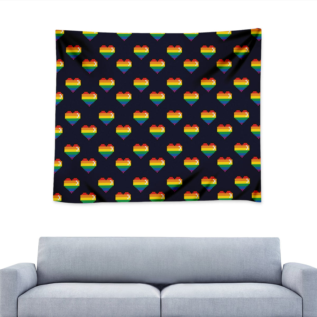 Rainbow Pixel 8-Bit LGBT Pride Heart Tapestry