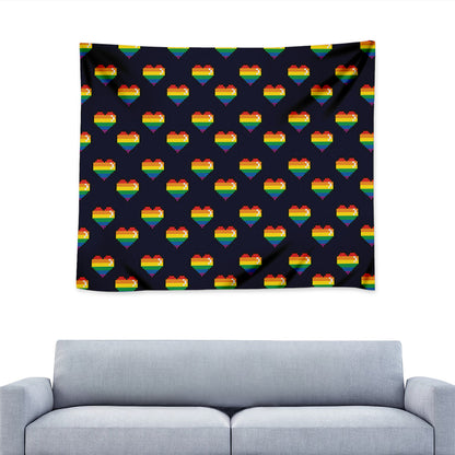 Rainbow Pixel 8-Bit LGBT Pride Heart Tapestry