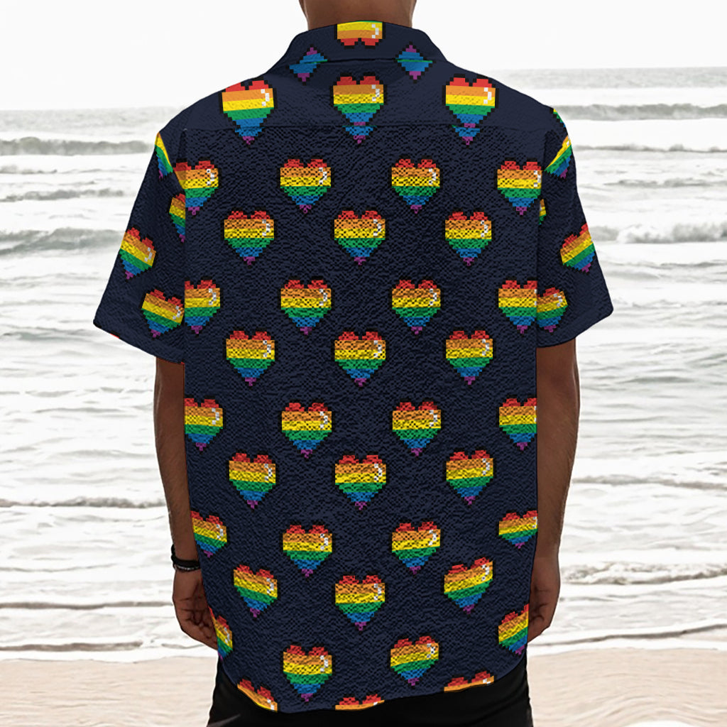 Rainbow Pixel 8-Bit LGBT Pride Heart Textured Short Sleeve Shirt