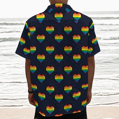 Rainbow Pixel 8-Bit LGBT Pride Heart Textured Short Sleeve Shirt