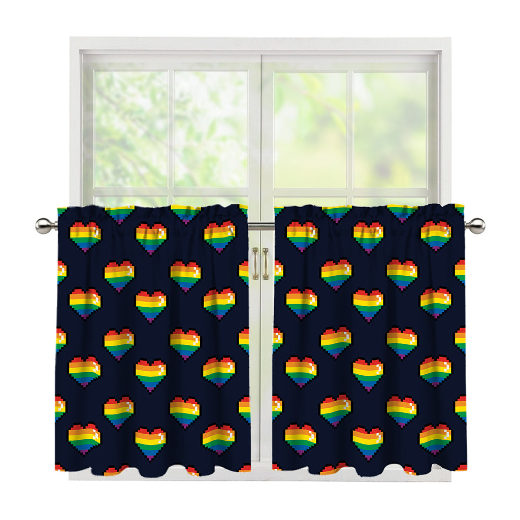 Rainbow Pixel 8-Bit LGBT Pride Heart Tier Curtains
