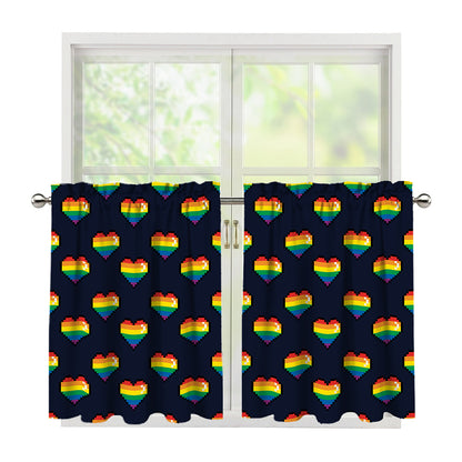 Rainbow Pixel 8-Bit LGBT Pride Heart Tier Curtains