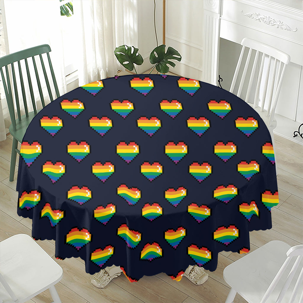 Rainbow Pixel 8-Bit LGBT Pride Heart Waterproof Round Tablecloth