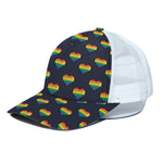 Rainbow Pixel 8-Bit LGBT Pride Heart White Mesh Trucker Cap