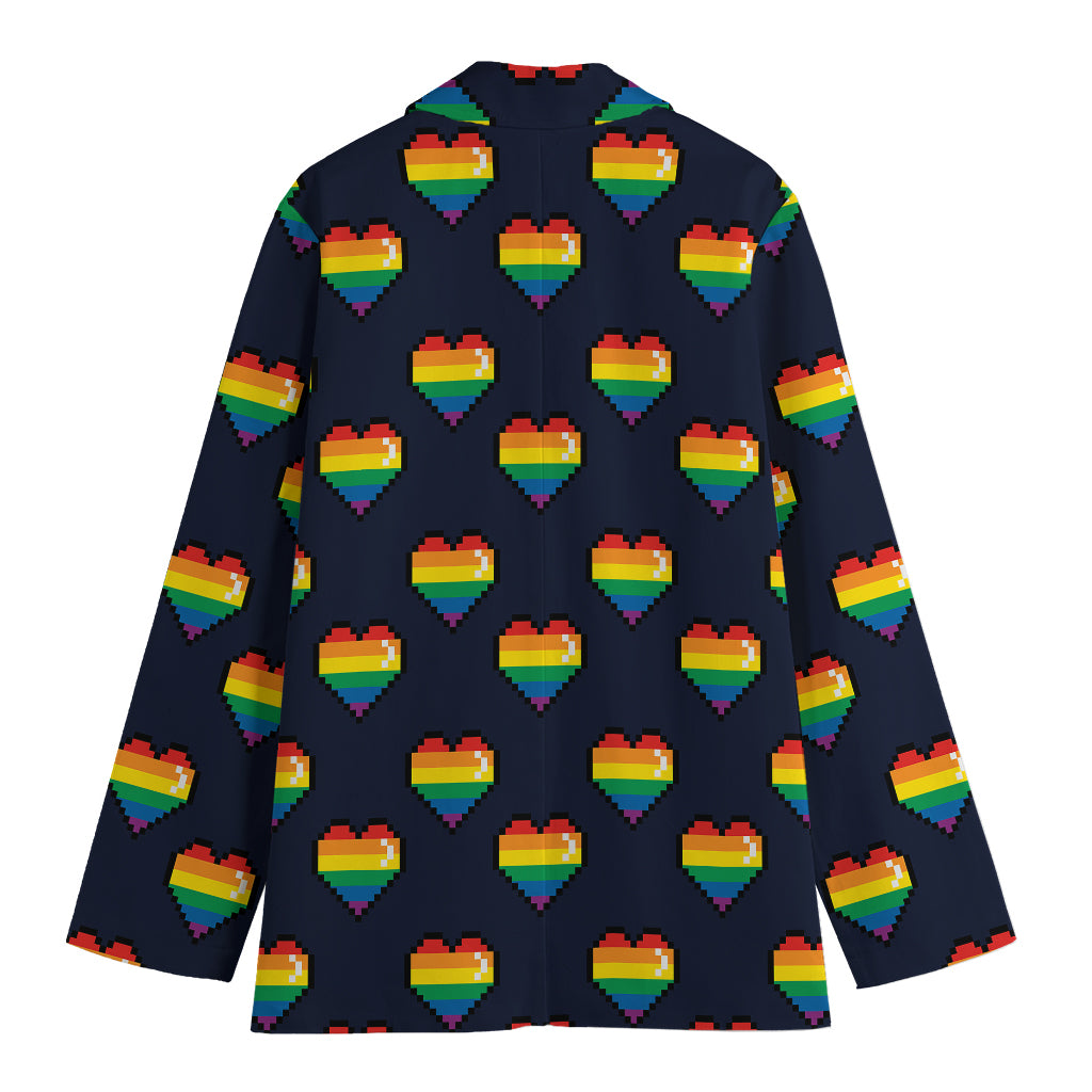 Rainbow Pixel 8-Bit LGBT Pride Heart Women's Blazer