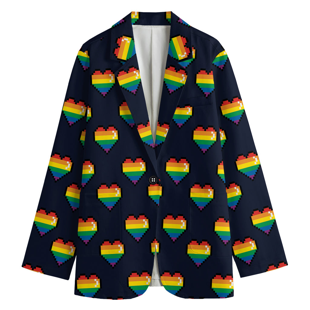 Rainbow Pixel 8-Bit LGBT Pride Heart Women's Cotton Blazer