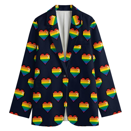 Rainbow Pixel 8-Bit LGBT Pride Heart Women's Cotton Blazer