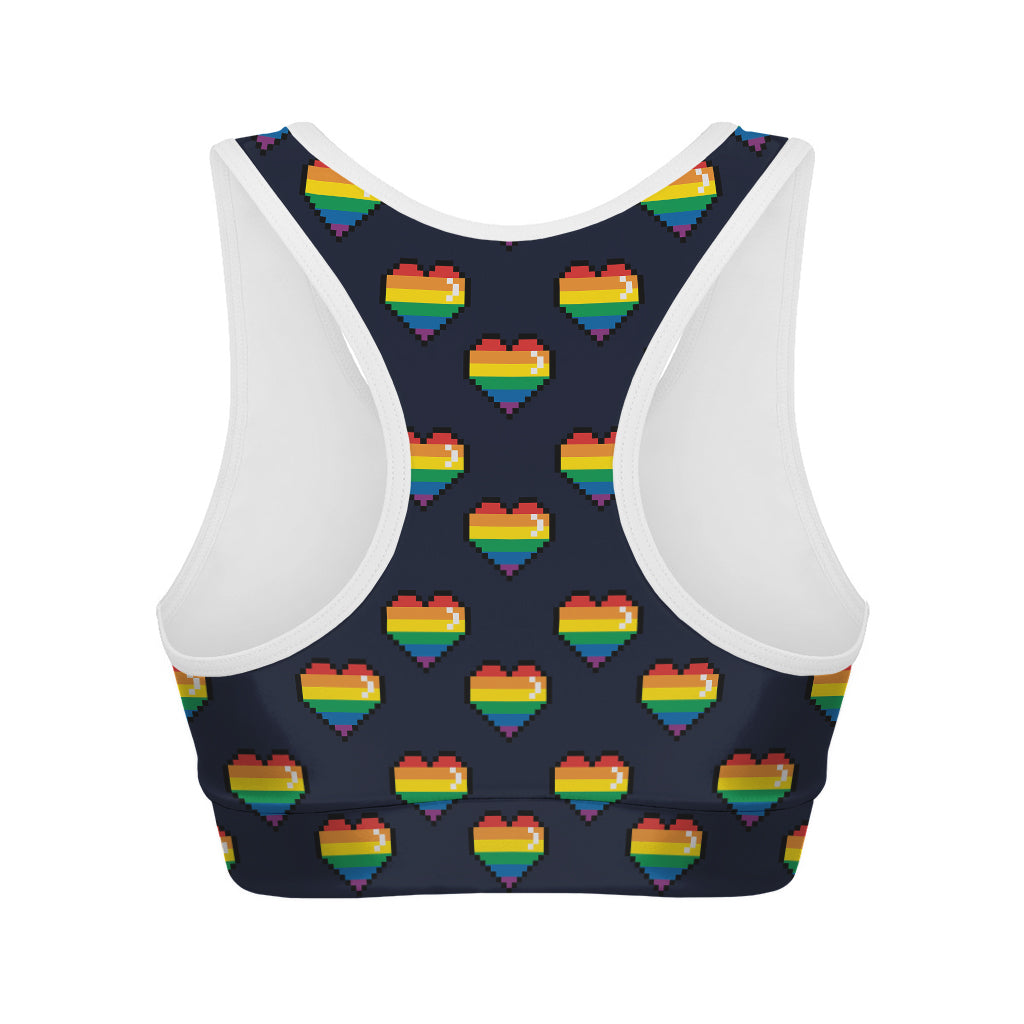 Rainbow Pixel 8-Bit LGBT Pride Heart Women's Sports Bra