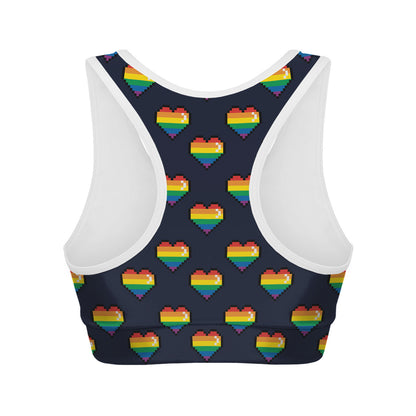 Rainbow Pixel 8-Bit LGBT Pride Heart Women's Sports Bra